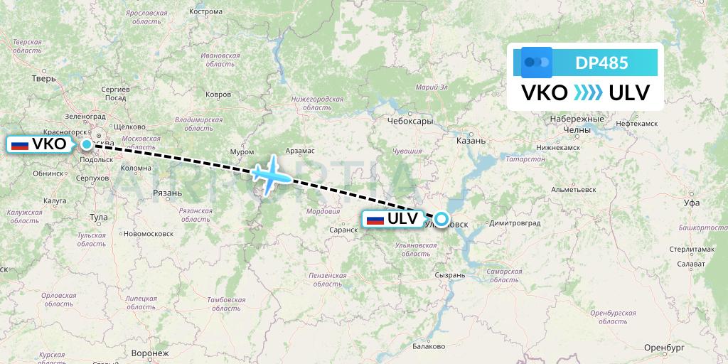 DP485 Pobeda Flight Map: Moscow to Ulyanovsk