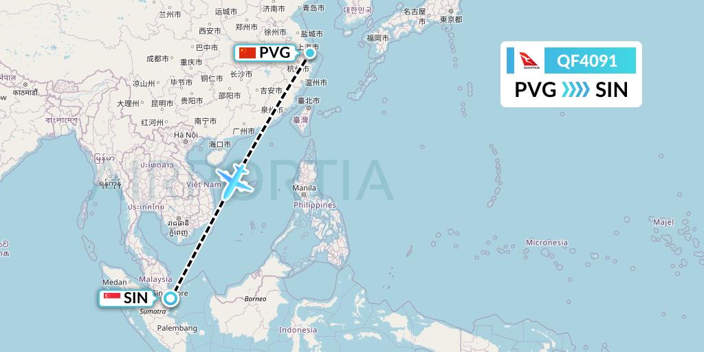 QF4091 Qantas Flight Map: Shanghai to Singapore