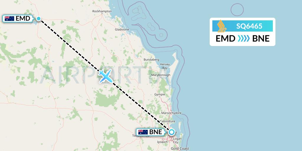 SQ6465 Singapore Airlines Flight Map: Emerald to Brisbane