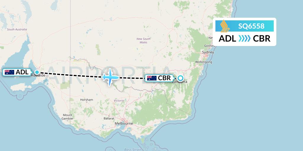 SQ6558 Singapore Airlines Flight Map: Adelaide to Canberra