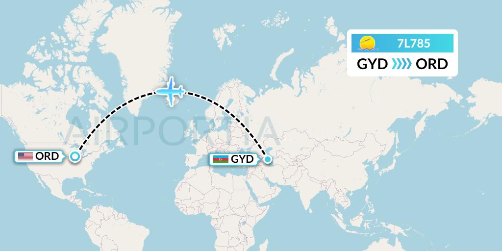 7L785 Silk Way West Airlines Flight Map: Baku to Chicago