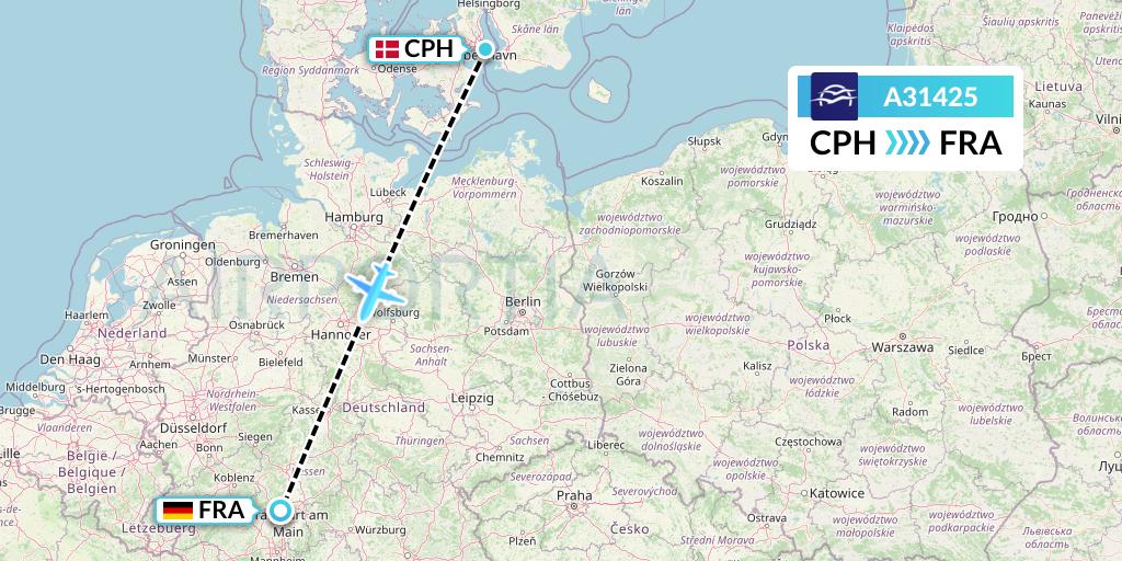 A31425 Aegean Airlines Flight Map: Copenhagen to Frankfurt