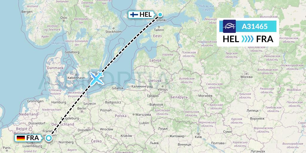 A31465 Aegean Airlines Flight Map: Helsinki to Frankfurt
