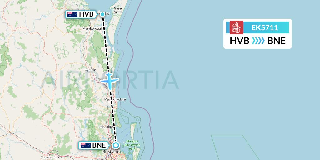 EK5711 Emirates Flight Map: Hervey Bay to Brisbane
