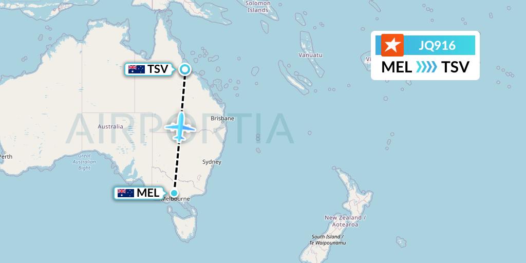 JQ916 Jetstar Airways Flight Map: Melbourne to Townsville
