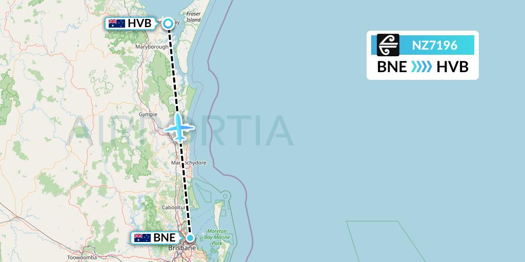NZ7196 Air New Zealand Flight Map: Brisbane to Hervey Bay