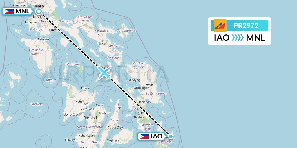 PR2972 Philippine Airlines Flight Map: Del Carmen to Manila