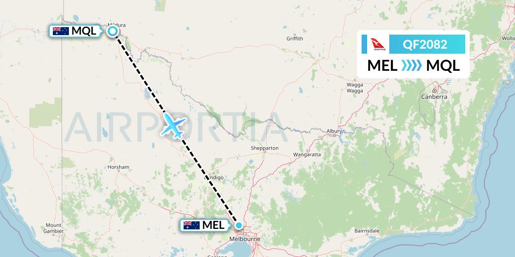 QF2082 Qantas Flight Map: Melbourne to Mildura