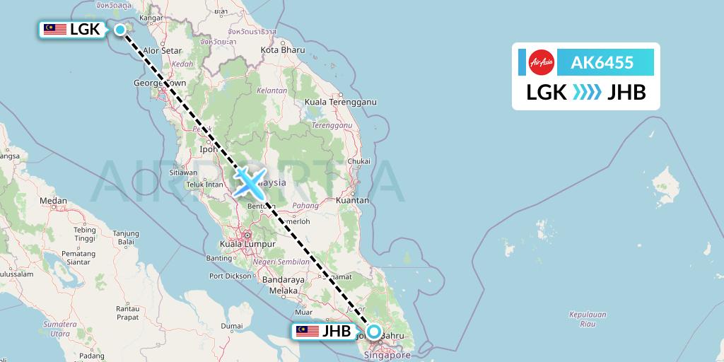 AK6455 AirAsia Flight Map: Langkawi to Johor Bahru