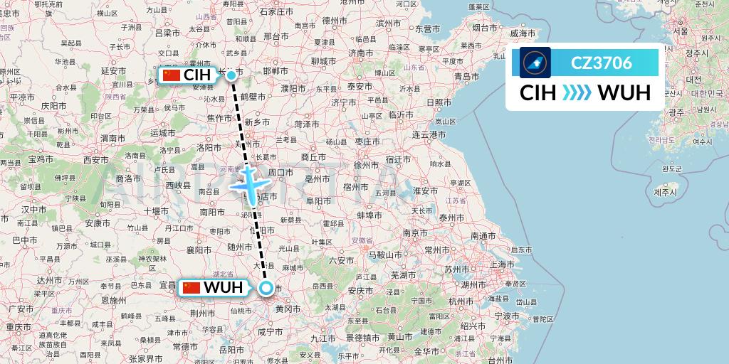 CZ3706 China Southern Airlines Flight Map: Changzhi to Wuhan