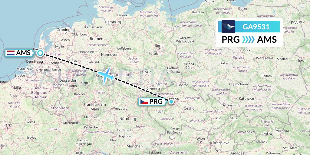 GA9531 Garuda Indonesia Flight Map: Prague to Amsterdam