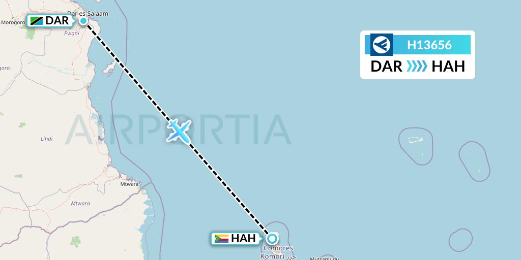H13656 Hahn Air Systems Flight Map: Dar-es-Salaam to Moroni