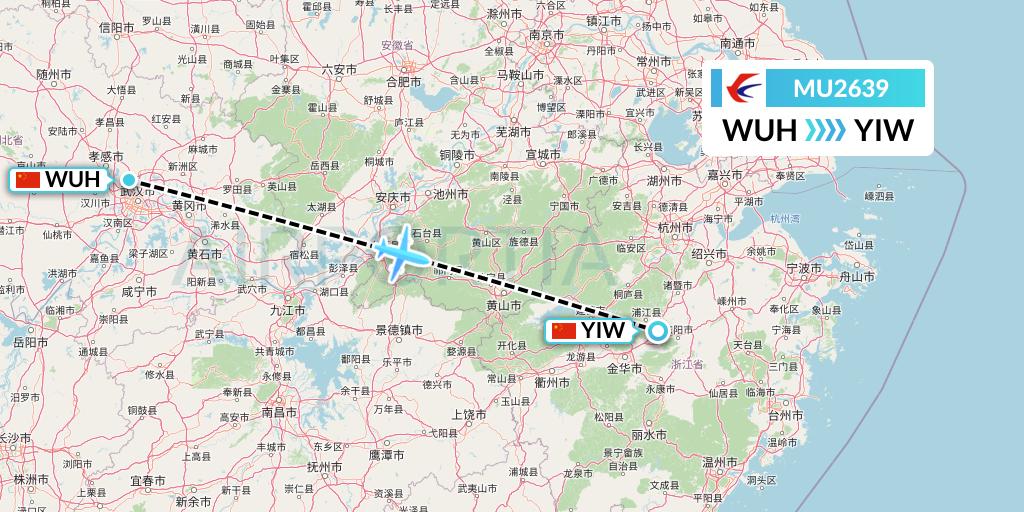 MU2639 China Eastern Airlines Flight Map: Wuhan to Yiwu