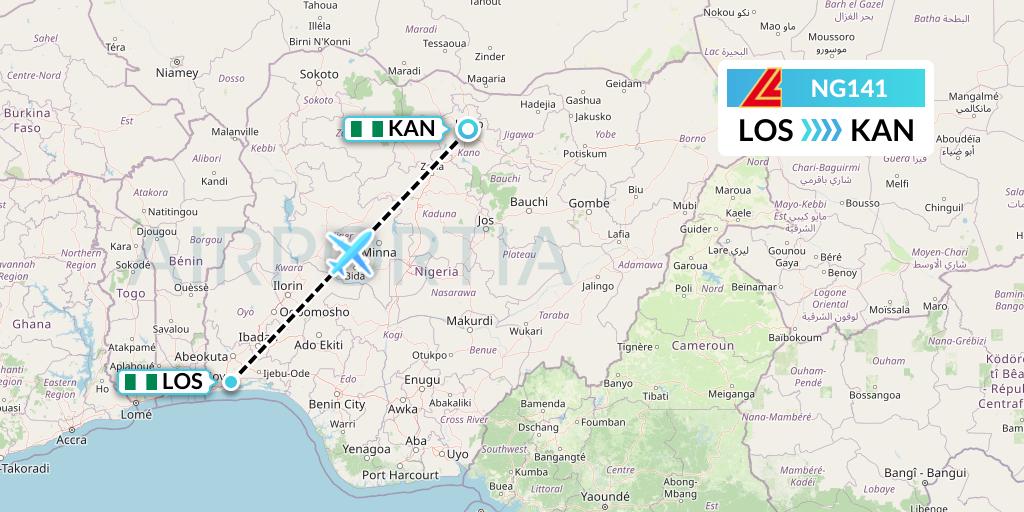 NG141 Aero Contractors Flight Map: Lagos to Kano
