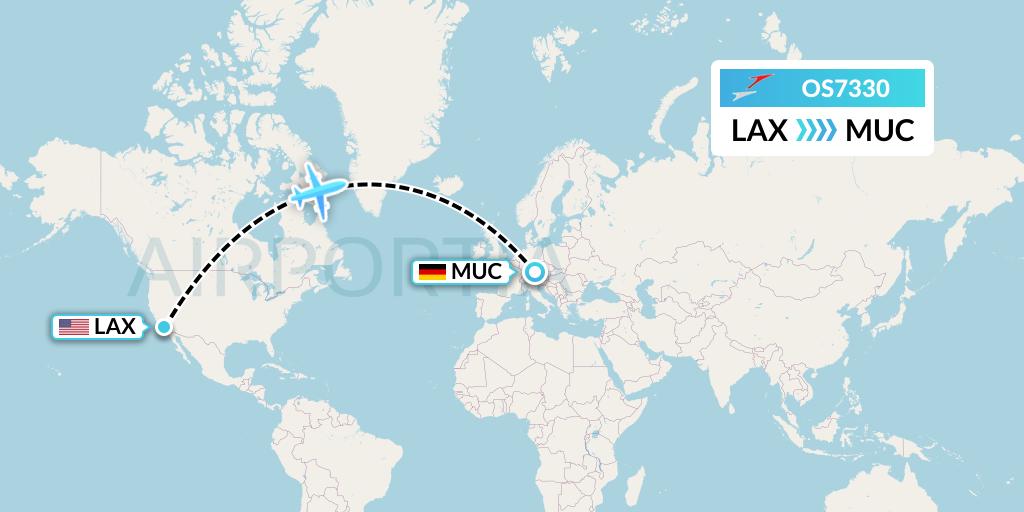 OS7330 Austrian Airlines Flight Map: Los Angeles to Munich