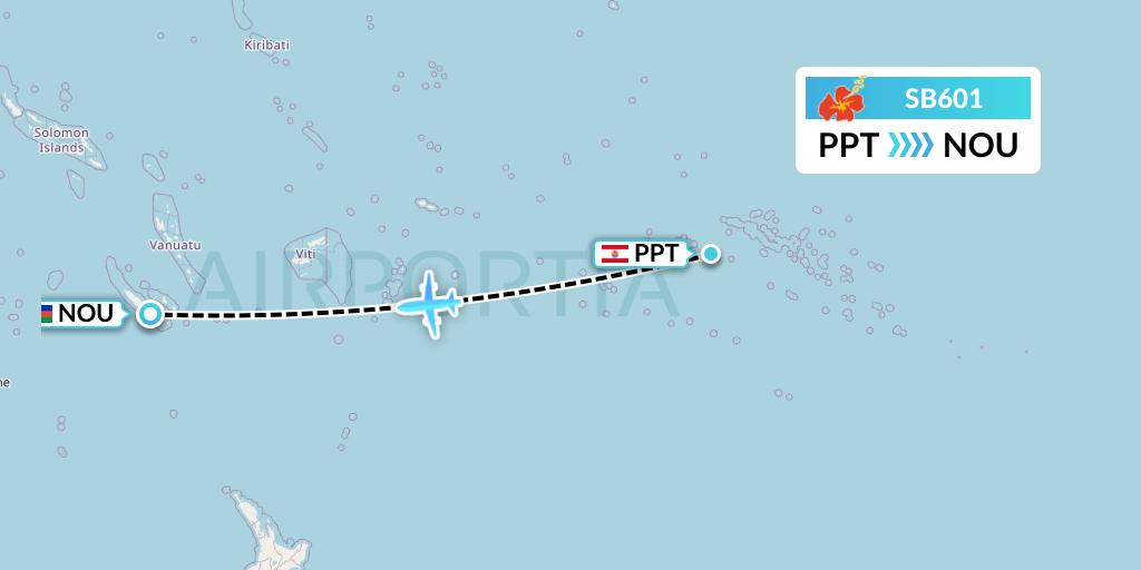 SB601 Aircalin Flight Map: Papeete to Noumea