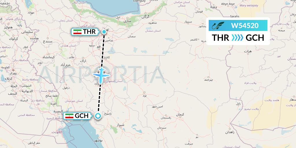 W54520 Mahan Air Flight Map: Tehran to Gachsaran