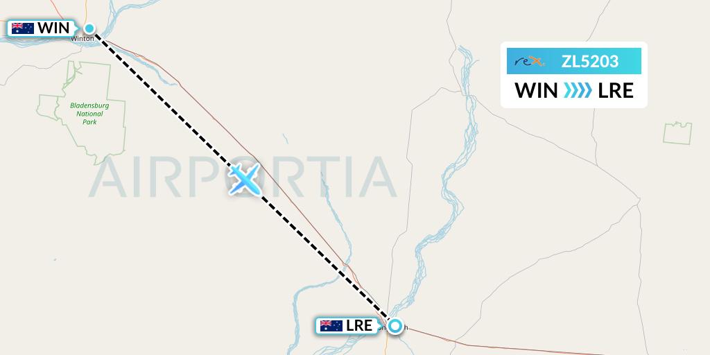 ZL5203 Regional Express Flight Map: Winton to Longreach