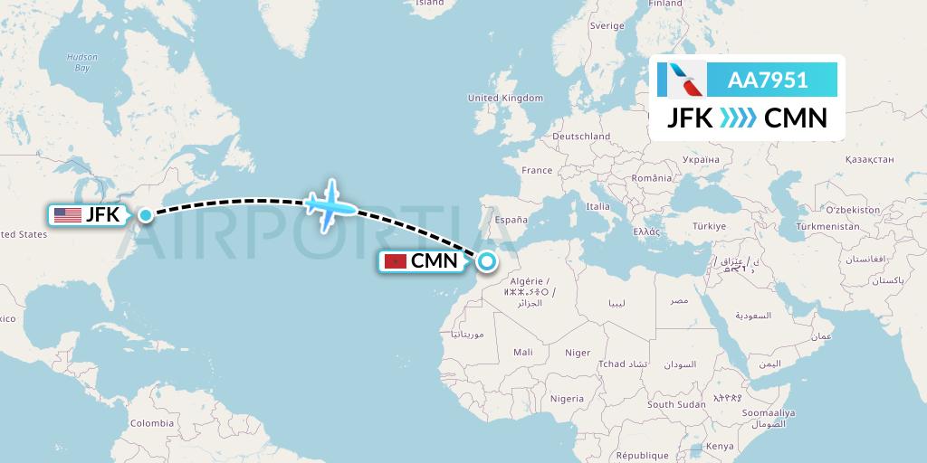 AA7951 American Airlines Flight Map: New York to Casablanca