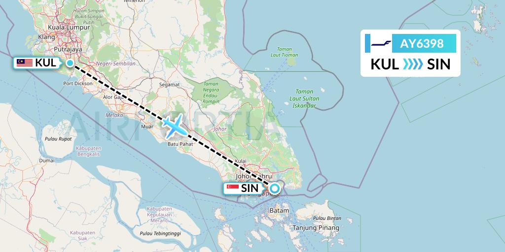 AY6398 Finnair Flight Map: Kuala Lumpur to Singapore