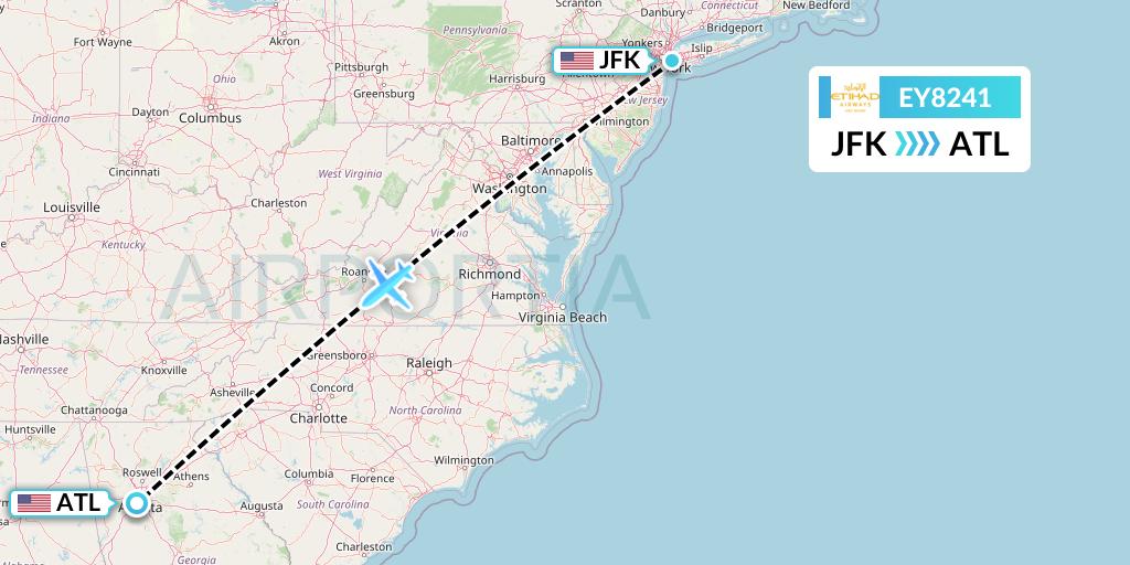 EY8241 Etihad Airways Flight Map: New York to Atlanta