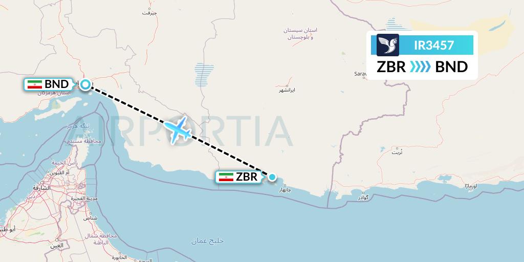 IR3457 Iran Air Flight Map: Chabahar to Bandar Abbas