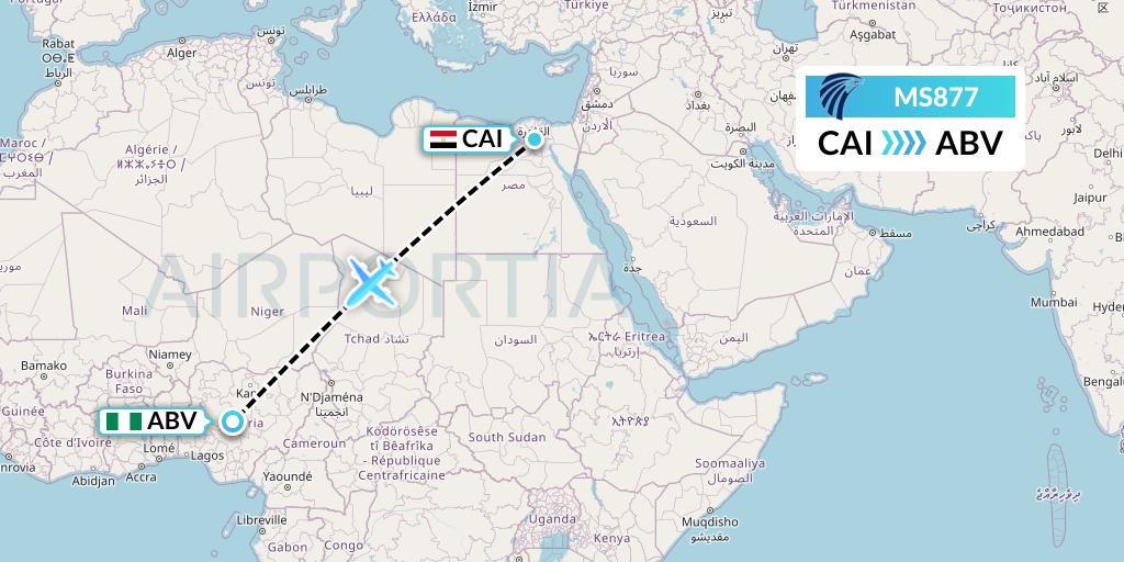 MS877 EgyptAir Flight Map: Cairo to Abuja