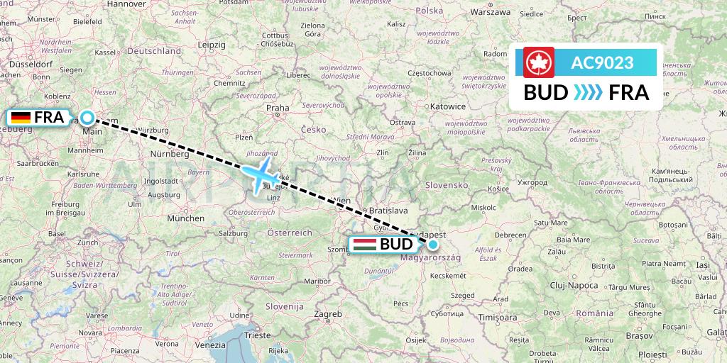 AC9023 Air Canada Flight Map: Budapest to Frankfurt