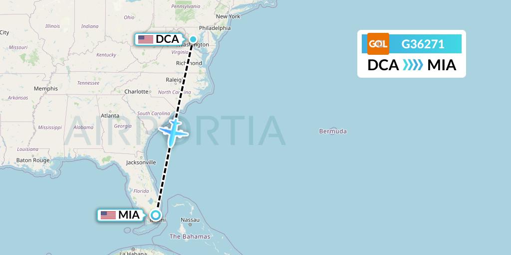 G36271 GOL Transportes Aeros Flight Map: Washington to Miami