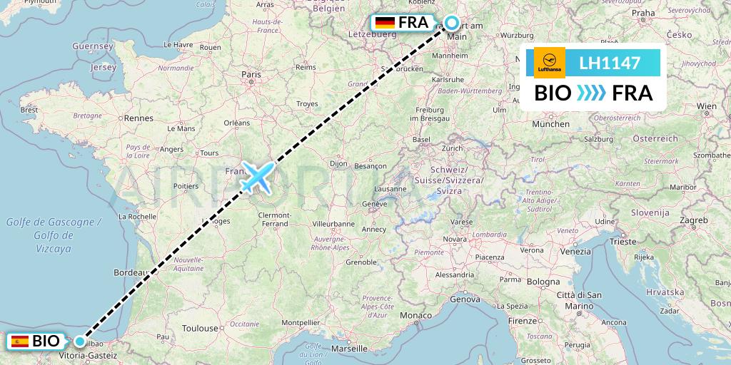 LH1147 Lufthansa Flight Map: Bilbao to Frankfurt
