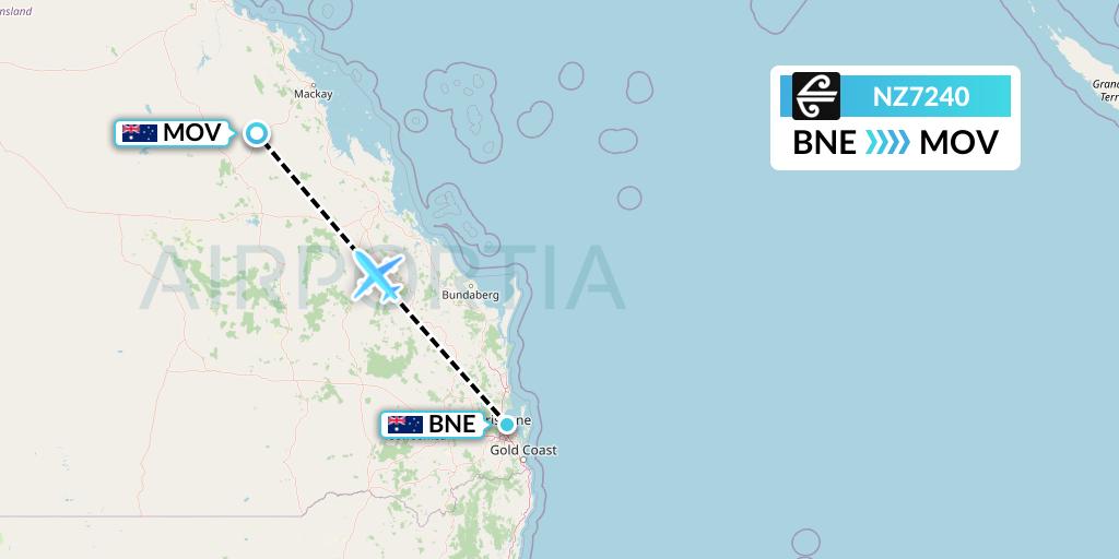 NZ7240 Air New Zealand Flight Map: Brisbane to Moranbah