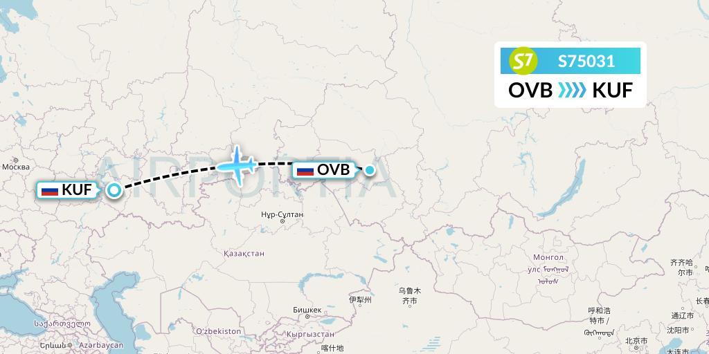 S75031 S7 Airlines Flight Map: Novosibirsk to Samara