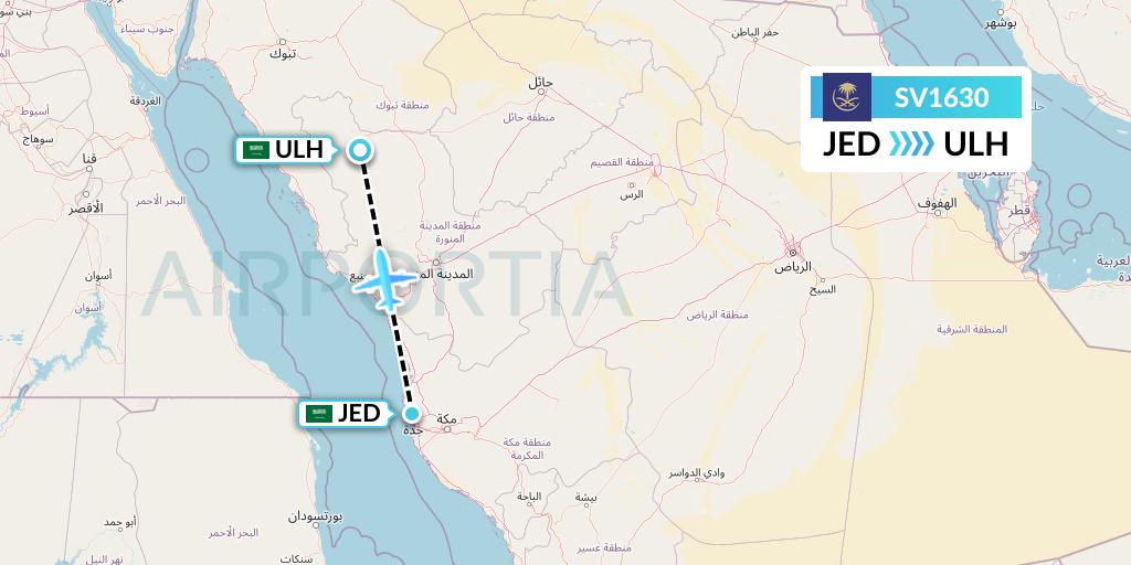 SV1630 Saudi Arabian Airlines Flight Map: Jeddah to Al Ula