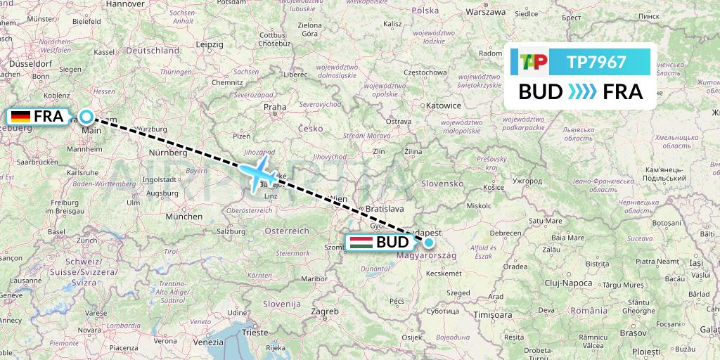 TP7967 TAP Portugal Flight Map: Budapest to Frankfurt