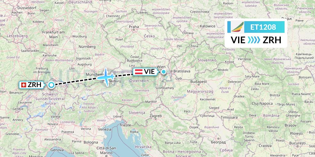 ET1208 Ethiopian Airlines Flight Map: Vienna to Zurich