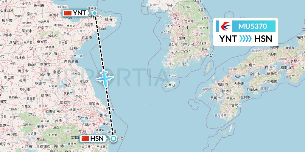 MU5370 China Eastern Airlines Flight Map: Yantai to Zhoushan