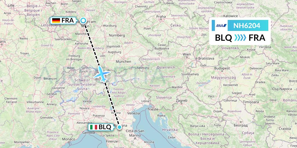 NH6204 All Nippon Airways Flight Map: Bologna to Frankfurt