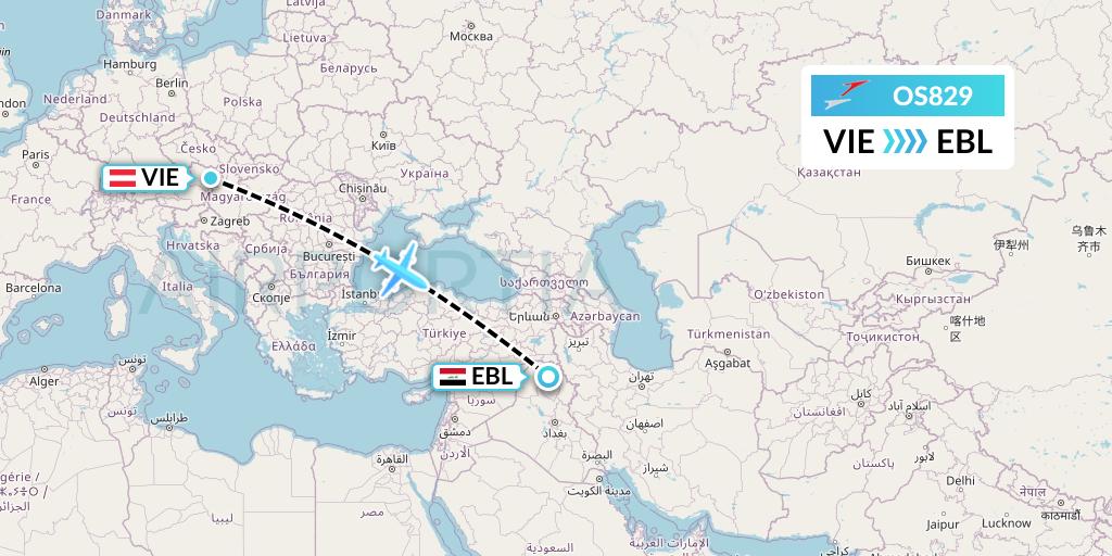 OS829 Austrian Airlines Flight Map: Vienna to Arbil