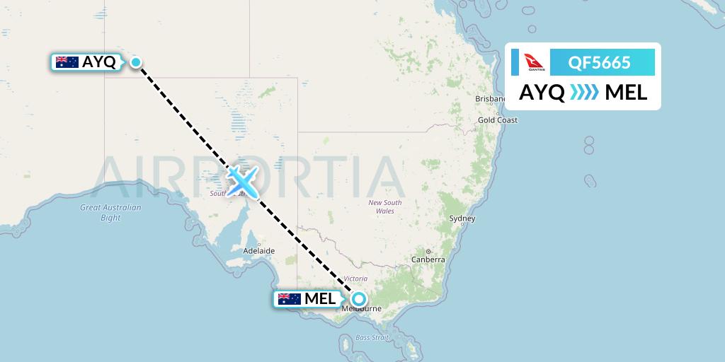 QF5665 Qantas Flight Map: Ayers Rock to Melbourne