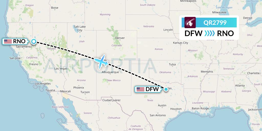 QR2799 Qatar Airways Flight Map: Dallas to Reno