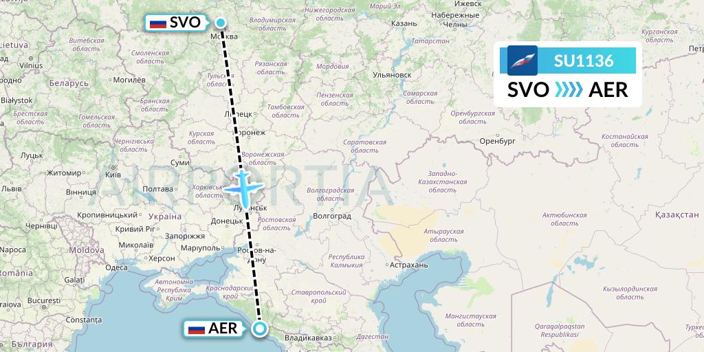SU1136 Aeroflot Flight Map: Moscow to Sochi
