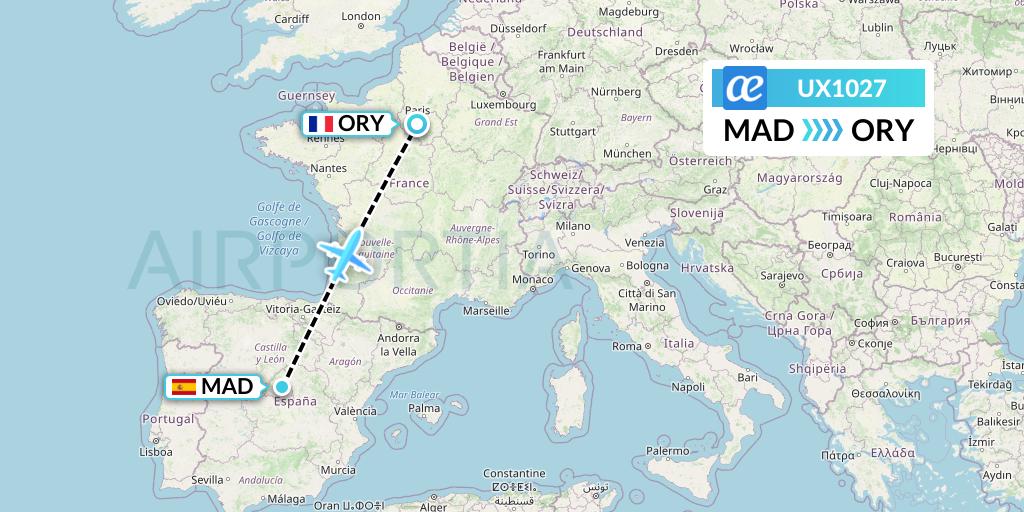 UX1027 Air Europa Flight Map: Madrid to Paris
