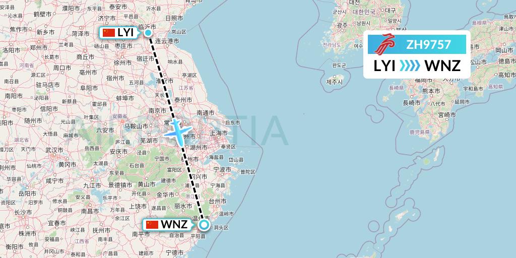 ZH9757 Shenzhen Airlines Flight Map: Linyi to Wenzhou