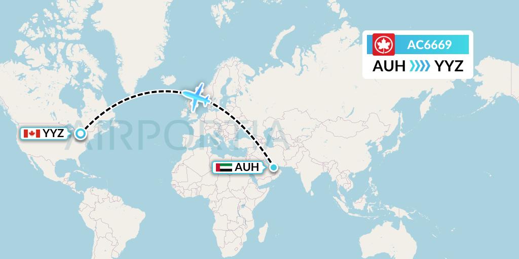 AC6669 Air Canada Flight Map: Abu Dhabi to Toronto