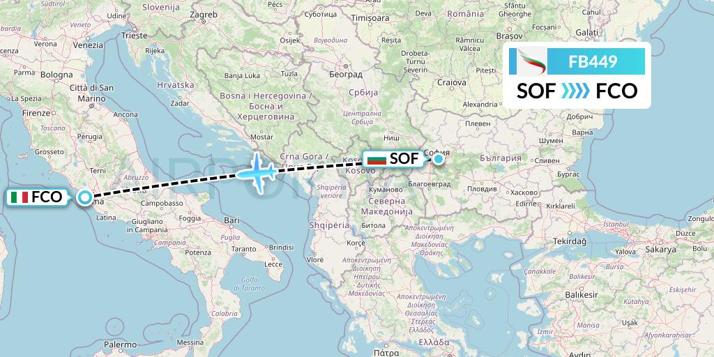 FB449 Bulgaria Air Flight Map: Sofia to Rome