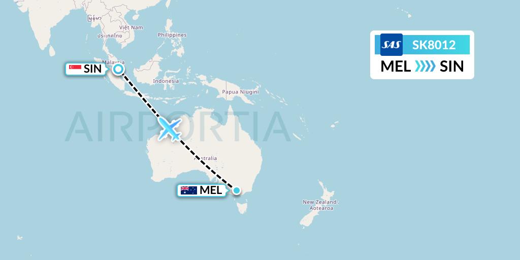 SK8012 SAS Flight Map: Melbourne to Singapore