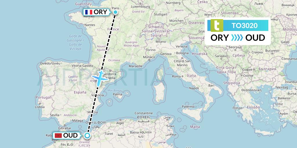 TO3020 Transavia France Flight Map: Paris to Oujda