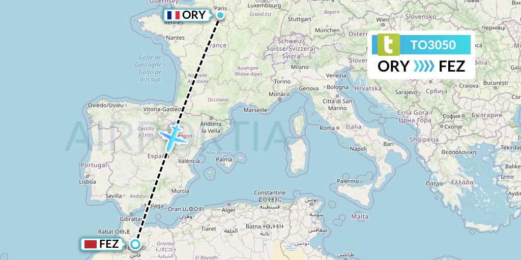 TO3050 Transavia France Flight Map: Paris to Fes