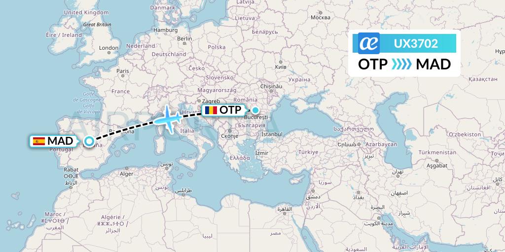UX3702 Air Europa Flight Map: Bucharest to Madrid