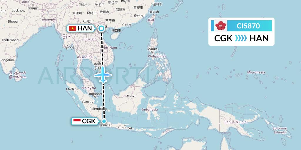 CI5870 China Airlines Flight Map: Jakarta to Hanoi